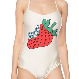 Gucci Off-white Strawberry One-piece Swimsuit  Size: Small